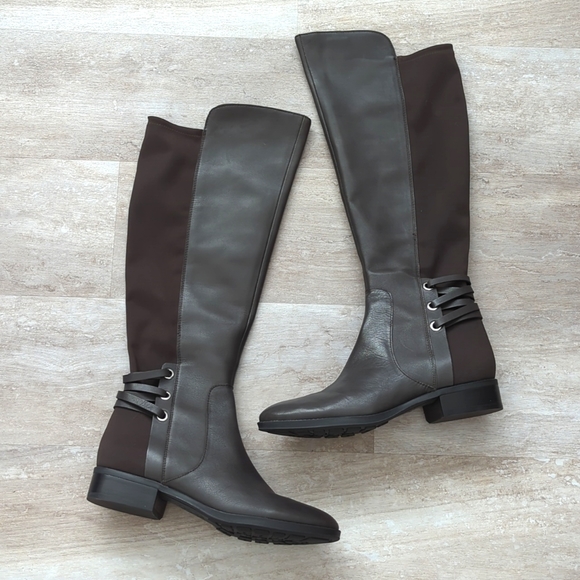 🆕 VINCE CAMUTO Stylish Gray and Brown Knee-High leather Boots - Picture 2 of 10